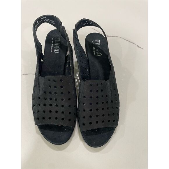 Munro Women's Mickee Black Nubuck Slingback Peep Toe Block Heel‎ Sandals 8N - Picture 1 of 6